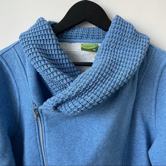 Blue Asymmetrical Zip Sweatshirt with Knit Collar - Picture 5 of 12